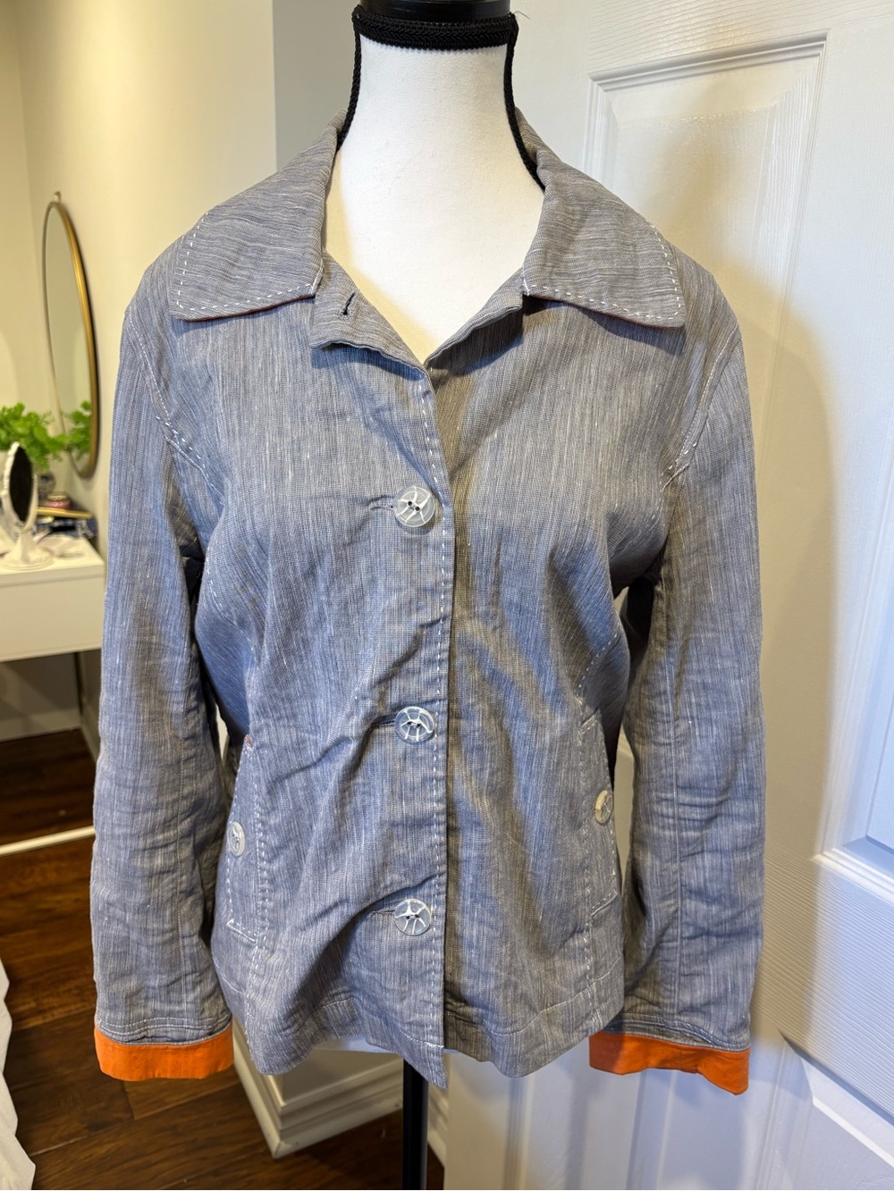 ๐ทSPANNER Gray Textured Button Front Jacket Orange Cuff Size 10 3/$30